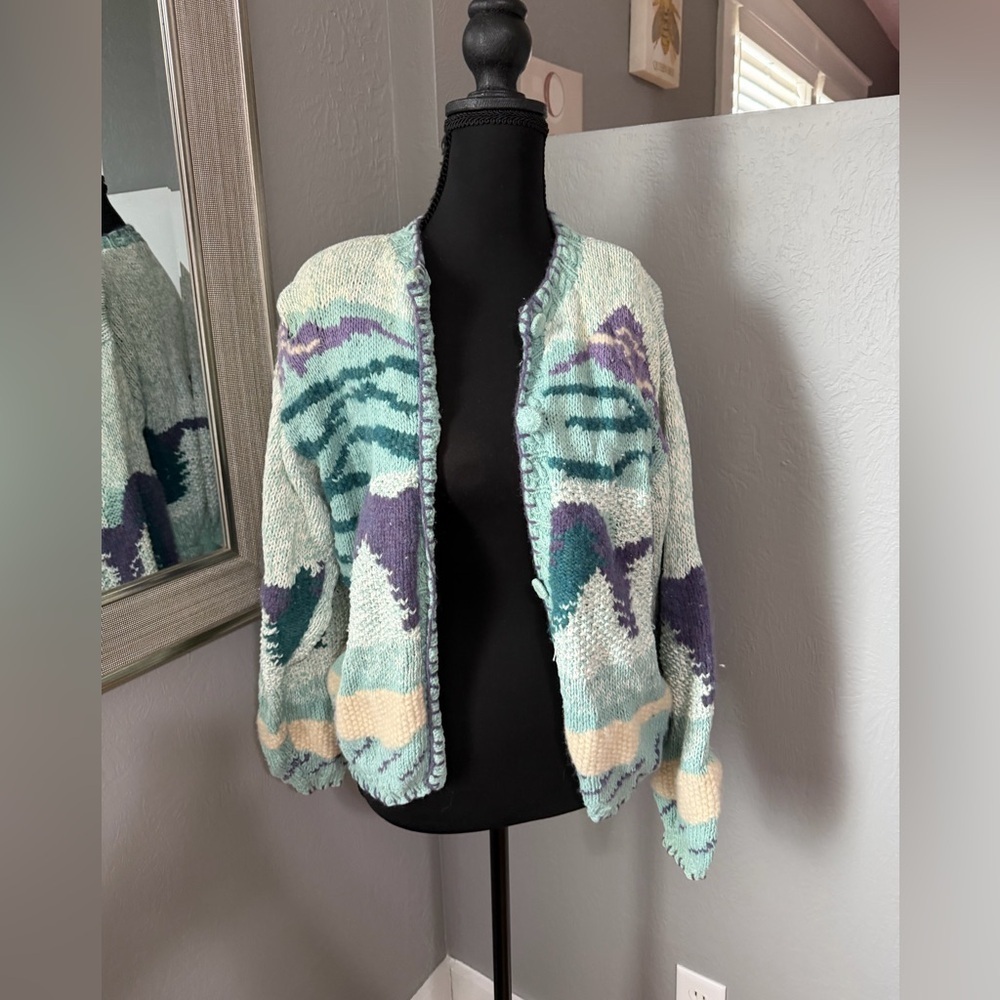 VTG Heirlooms Hand Knit Wool Blend Cottagecore Grannycore Cardigan Large. - Picture 3 of 9
